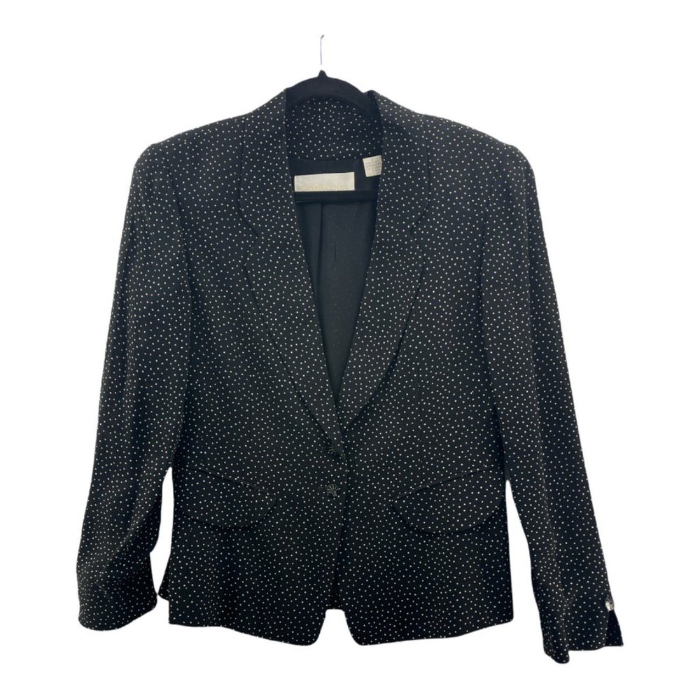Dana Buchman Womens Suit Jacket Black White Polka Dot Long Sleeve Pockets 6
